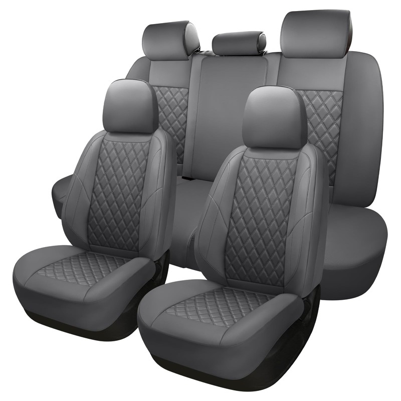 GEEYONTEK Premium Leather Car Seat Covers Full Set,Universal Fit for
