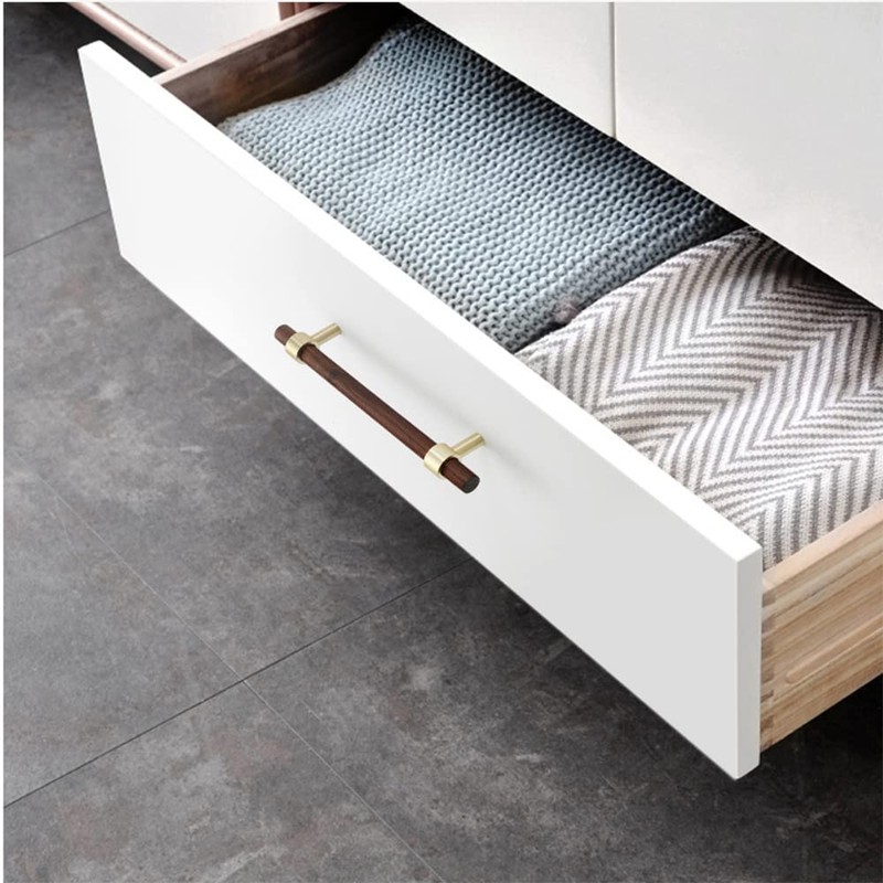 SYZOW 6 Pack Walnut Cabinet Pulls Brushed Brass Drawer Handles,Gold