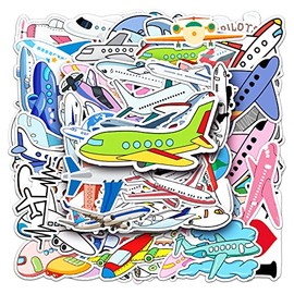 50Pcs Airplane Stickers Waterproof Trendy Aesthetic Stickers for Laptop Skateboard Water Bottle Guitar Phone Luggage Scrapbooking Computer,Vinyl Cartoon Stickers for Teens Kids Adults
