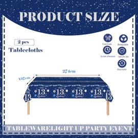 COSORO 2pcs Navy Silver Happy 13th Birthday Table Cloth, 137*274cm Tablecloth for Boys Girls, Plastic Tablecloths Table Cover for 13th Birthday Decorations
