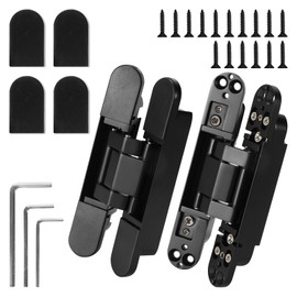 7 inch Hidden Door Hinges Invisible Hinges, 2 Pack Heavy Duty Zinc Alloy 3 Way Adjustable Butt Hinge 180 Degree Swing Hinge, Black