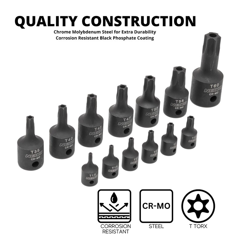 NEIKO 10282B 13 Piece Security Torx Socket Bit Set, 6