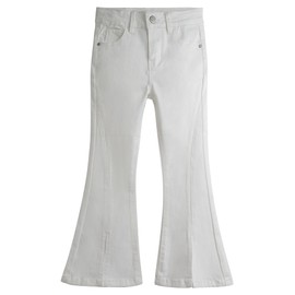 KIDSCOOL SPACE Girls Simple Jeans, Big Little Kids Girl Elastic Waistband Inside High Stretch Flared Denim Pants,White, 8-9 Years