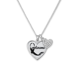 Melanoma Awareness Black Ribbon Amara Silver Chain Necklace Crystal Heart Jewelry Gift