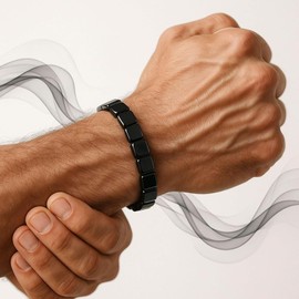 Hemys Hematite Bracelet, Natural Power Stone Adjustable Elastic Legendary Hematite Restore Confidence & Your Edge Health and Healing Power Energy Crystal Beaded Bracelets Jewelry（2 Pcs）