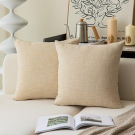 Kevin Textile Decorative Linen Throw Pillow Covers Cushion Case Star Pillowcase for Bed Sofa, 2 Pcs, (24 x 24 Inch, Cream Beige)