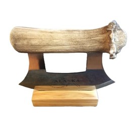 Alaskan Cultured Antler Ulu Knife and Stand