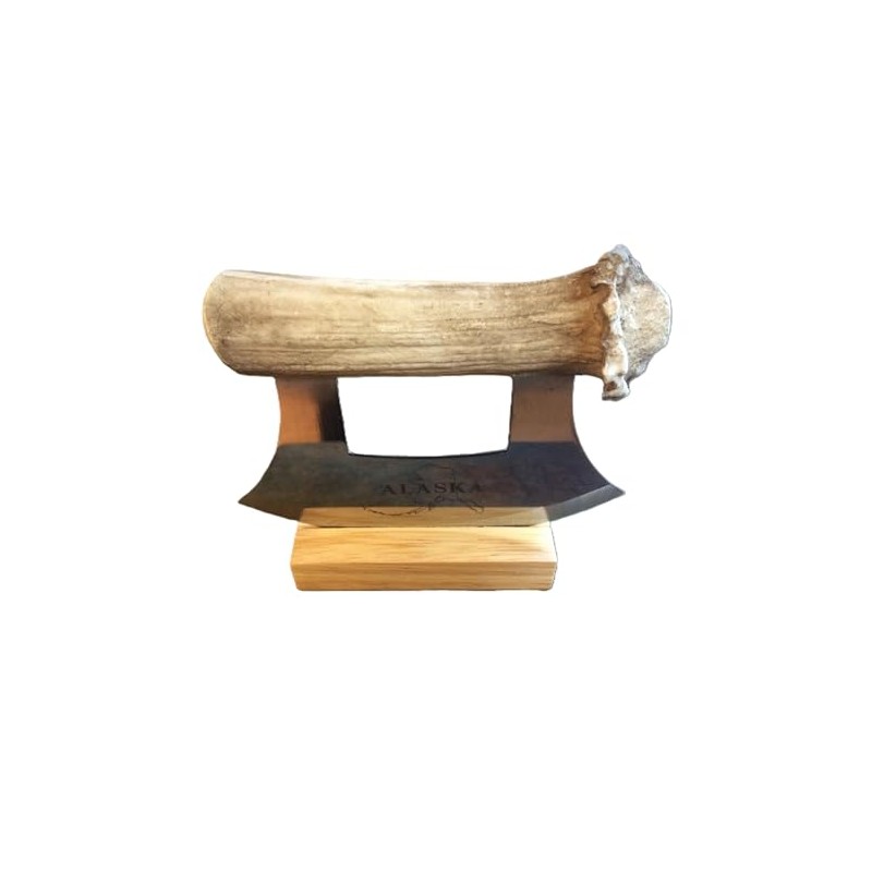 Alaskan Cultured Antler Ulu Knife and Stand