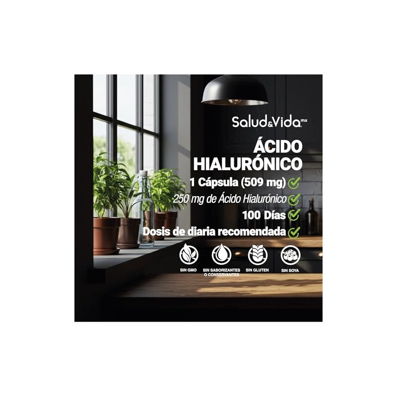Ácido Hialurónico 250 Vitamina Colágeno Biotina 100 Cápsulas Salud Vida