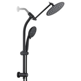 UCLIMAA Rainfall 8 Inch Round Shower Head with High Pressure Handheld Spray Combo, Drill-Free Slide Bar with Adjustable Shower Extension Arm, 3-Way Low Diverter for Easy Reach, 5Ft Hose- Matte Black