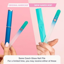 Bona Fide Beauty Double Sided Bohemian Crystal Czech Glass Nail File in Plastic Sleeve, Green/Aqua