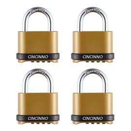 CINCINNO Heavy Duty Weatherproof Combination Lock, 4-Pack Outdoor Combo Lock,Resettable Combination Padlock for Gate,Shed,Storage Unit