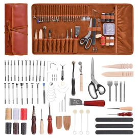 VEVOR Leather Working Tools Kit, 72 PCS with Portable Leather Storage Bag, Engraving Punching Sewing Stamping Sanding Tools, Ideal for Beginners DIY Enthusiasts and Professionals