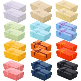 Sureio 24 Pack Jewelry Gift 12 Color Boxes Jewelry Box Gift Cases Cotton Filled Cardboard Paper Jewelry Box Bracelets Bangle Necklace Gift Case with Ribbon Bow for Birthday Wedding(2 x 3.2 Inches), Multicolored, 2 x 3.2 Inches