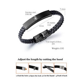 KBNSUIAN Dainty Black Leather Greek Chi XP Rho Name of Christ Bracelet for Men Women Catholic PX Christogram Constantine Cross Protection Bangle Religious Amulet Jewelry for Christian, 8.26 Inch