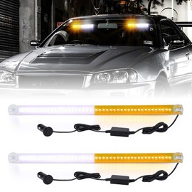 OPPBUY Emergency Dash Strobe Light 6 Flashing Mode Amber White Traffic Advisor Light Bar Plug and Play LED Flashing Warning Hazard Safety Light for DC 10-30V Truck Vehicle-2 Pack