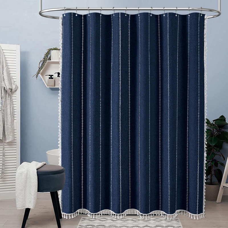BTTN 78 Inch Long Shower Curtain - Boho Farmhouse Linen