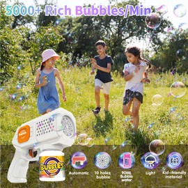Panacare 2 Packs Bubble Gun,Automatic bubbele Maker with 10 Holes/Lighting,Bubble Maker Toy for Kids/Pets.10000+Rich Bubbles/Min with Bubble Solution.Best Gifts for Birthday/Party/Wedding