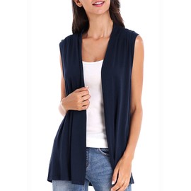 Women's Sleeveless Cardigan Open Front Vest Lightweight Cool Coat (M, Navy Blue)