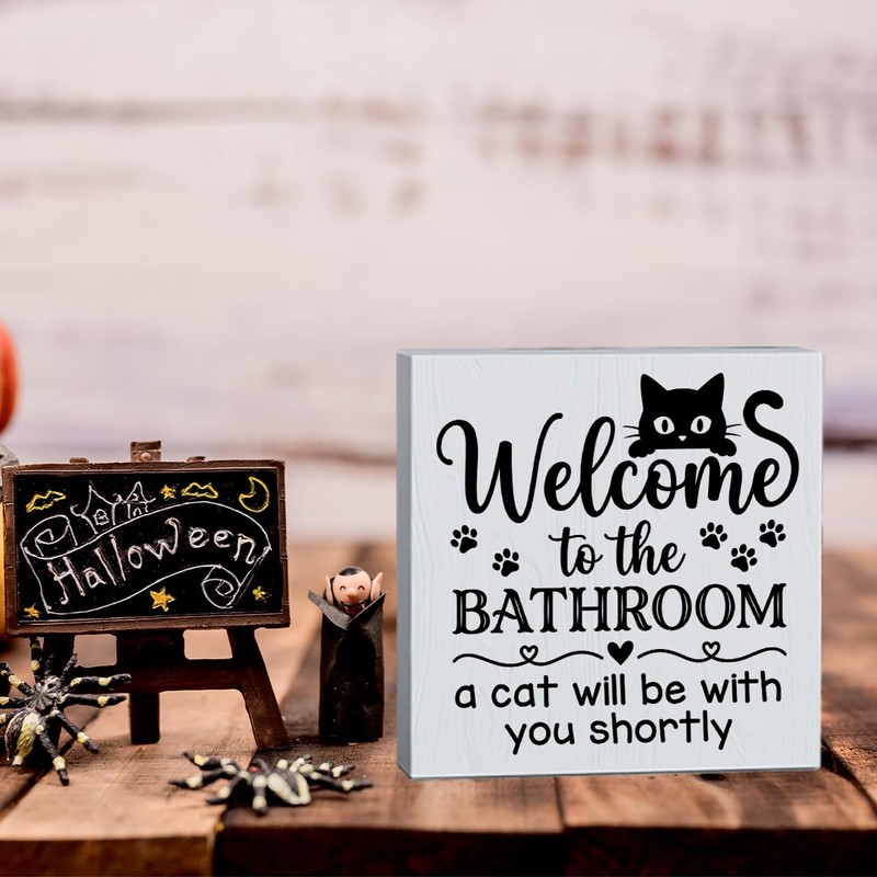 Black Cat Halloween Bathroom Decor Cute Halloween Decor Wooden Box
