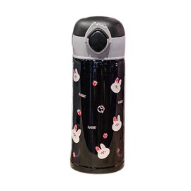 Cartoon Vacuum Cup Stainless Steel Thermal Bottle Vacuum Insulated Cup Portable Vacuum Flask for OutdoorBlack 300ML 17x6.5x6.5cm