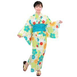 Kyoetsu Girls' Yukata Set, Junior, Retro B, Variable Weaving, 2-Piece Set, Yukata, Sash, 8. Kyoto Plum Playset