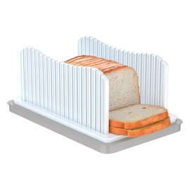 CAWIU Bread Slicer for Homemade Bread, Foldable Bread Cutter with Crumb Tray, Adjustable Width Bread Slicing Guide for Loafs, Sandwiches, Bagels, and Cakes