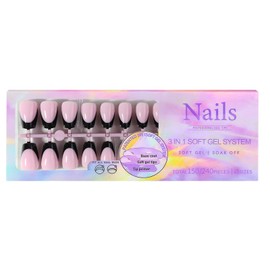 150Pcs Black French Tip Press on Nails Short Coffin Fake Nails In15 Sizes 3 IN 1 Soft Gel Nail Tips Pink Glossy Reusable Acrylic Nails No Need to File False Nails for Women Girls Manicure
