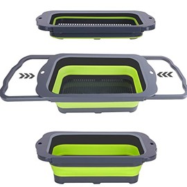 QiMH Colador plegable de silicona para colocar sobre el fregadero, 9 cuartos (8.5 litros), coladores de cocina extra grandes con asas extensibles, ver