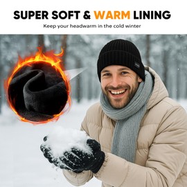 Dtuomo Merino Wool Cuff Beanie Winter Warm Thermal Hats for Mens & Womens Fleece Lined Beanie Knit Chunky Womens Snow Cap