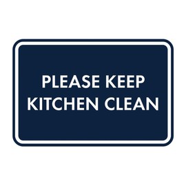 Letrero clásico enmarcado por favor mantenga la cocina limpia (azul marino/blanco) - Paquete grande de 1