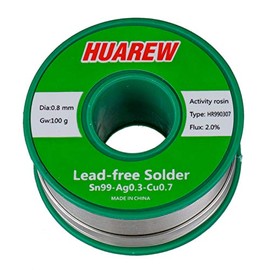 HUAREW HR990307 Sn 99-Ag 0.3-Cu 0.7 Lead-Free Solder Wire with Rosin core (0.8mm, 100g)