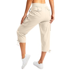 Soothfeel Women's Cargo Capris Pants with 6 Pockets Lightweight Quick Dry Travel Hiking Summer Pants for Women Casual (Beige, XL)