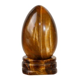 dssmboom Polished Tiger Eye Crystal Egg with Stone Base Healing Crystal Shaped Stone Figure for Meditation and Home Decoration