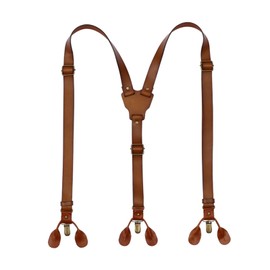 AGDHERSNVX Genuine Leather Suspenders for Men Y Back Shape Adjustable Brown Mens Suspenders for Jeans Wedding Groomsmen with Interchangeable Clips XL