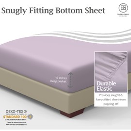 Threadmill - Sábana Bajera Ajustable de Bolsillo Profundo, Suave, 100% algodón, 300% satén, elástico Que no se despliega, Bolsillo Profundo, Ajustable de Calidad egipcia Duradera (matrimonial, Lila)