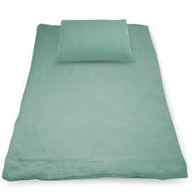 PinkZebra Children's Bed Linen Muslin 100 x 135 cm + 40 x 60 cm, 100% Organic Cotton Without GMO for Girls and Boys, GOTS Certification, Made in EU, Emerald