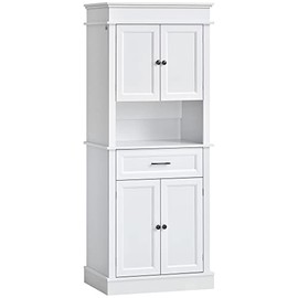 HOMCOM Traditional Buffet with Hutch, Freestanding Kitchen Pantry Storage Cabinet with Doors and Drawer, Adjustable Shelving, White