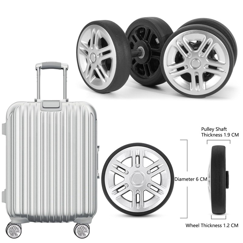 Pack of 8 Suitcase Castors Replacement 60 x 19 mm,