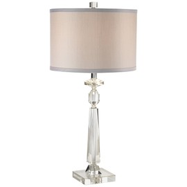 Vienna Full Spectrum Aline Traditional Glam Luxury Style Table Lamp with USB Charging Port 26.5" High Crystal Column Gray Drum Shade Decor for Living Room Bedroom House Bedside Nightstand Home