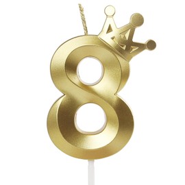 Crown Birthday Candle 8 Gold, 8 Candles for Birthday Cakes,Number 8 Crown Candle,8th Birthday Candles Sparkle Decoration for Birthday Party Wedding Anniversary Celebration Supplies