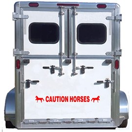 Caution Horses Trailer Decal Sticker Safety Kit - Saddlebred Gaited Horse On Each End Reflective Red 4.5x50 inch