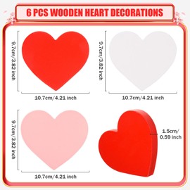 FOBSME 6 Pcs Valentine's Day Decor Red Pink White Wooden Heart Signs Heart Tiered Tray Decor Farmhouse Valentine's Day Table Centerpieces Wooden Heart Decorations for Home Shelf Mantel Fireplace Decor