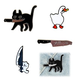 Cat Enamel Lapel Pins, 4 Pieces Cute Novelty Brooches Lapel Pins Animal Decorative Badge Accessories, Black Cat Enamel Lapel Pins