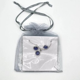 EFFY Silver Tone 18" Necklace & Earring Set Blue Gemstone Pendant & Studs