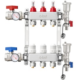ABST PEX Manifold,3 Loop Stainless Steel Floor Radiant Heat Manifold Kit with 1/2" Adapters Included for Hydronic Radiant Floor Heating
