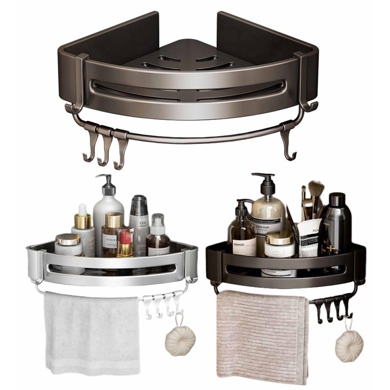 PREMZO Bath Shower Caddy Towel Holder Bar Hanging Hook Organizer