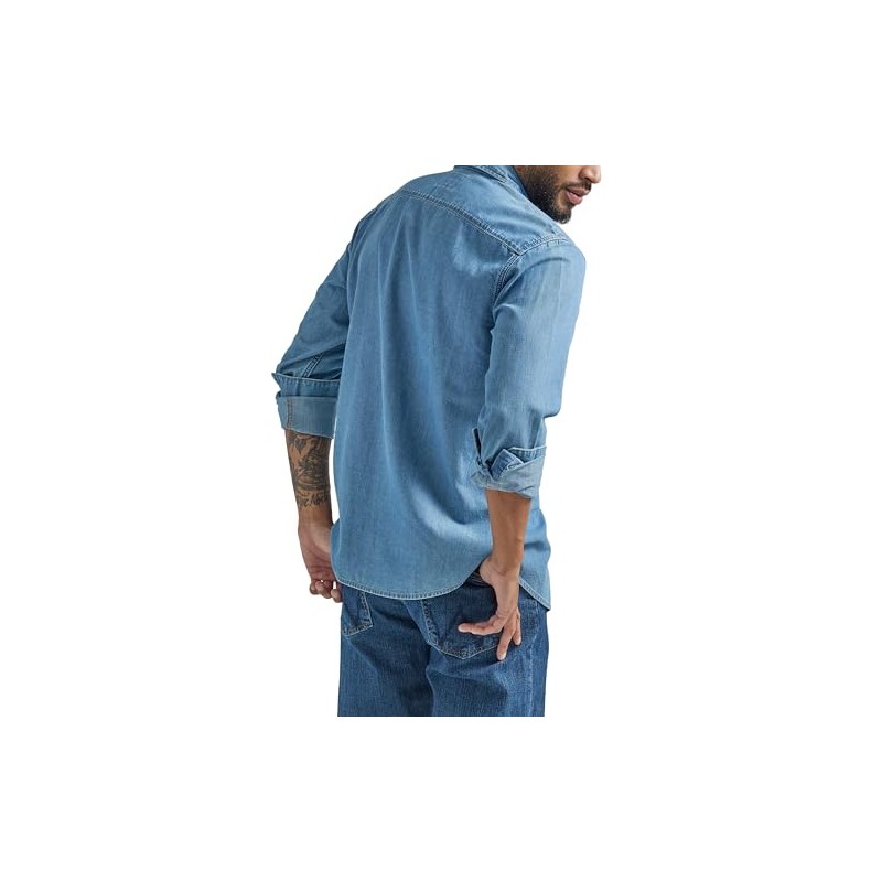 Wrangler Wrangler Men's Iconic Denim Regular Fit Snap Shirt Button,