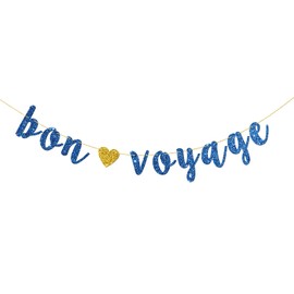 Bon Voyage Banner, Moving Away, Going Away, Graduation, Retirement, Travel Theme Party Decorations, Navy Blue Glitter