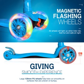 BELEEV Scooters for Kids 3 Wheel Kick Scooter for Toddlers Girls Boys, 4 Adjustable Height, Lean to Steer, Light up Wheels, Extra-Wide Deck, Easy to Assemble for Children Ages 3-12 (Blue)